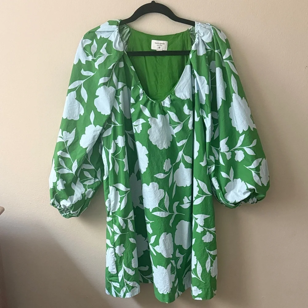 kate spade Green & White Floral Long Sleeve Dress